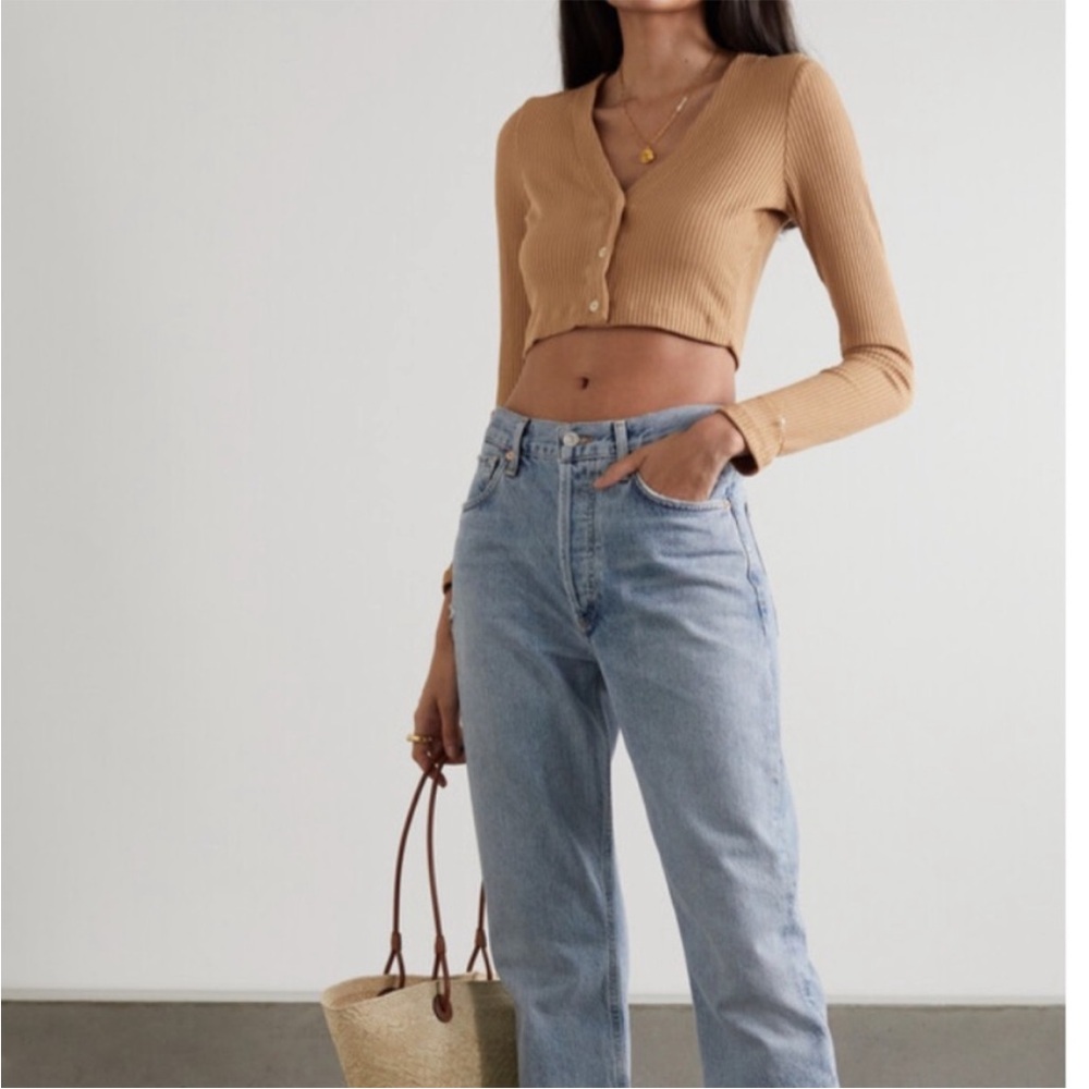 Tan Ribbed Button-Up Crop Top - Picture 3 of 10